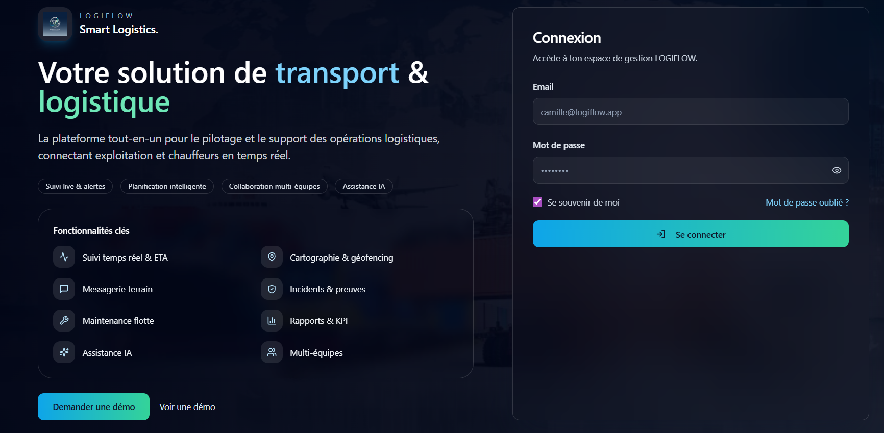 Capture du projet LOGIFLOW — Plateforme logistique